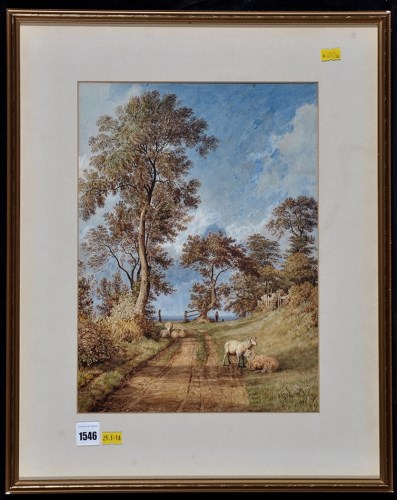 Lot 1546 - Charles Deane - a rural landscape with sheep,...