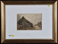 Lot 1597 - David Cox - Scottish cottages with turf roofs,...