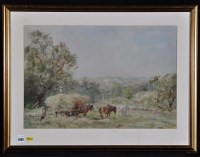 Lot 1602 - David Thomas Robertson - a hay cart in a field,...
