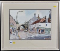 Lot 1632 - Jim Page - a street scene in Berwick Upon...
