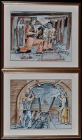 Lot 1635 - Ron Gribbons - miners underground, signed and...