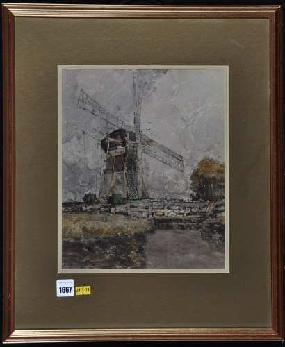 Lot 1667 - George Edward Horton - a windmill by a canal,...
