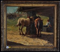 Lot 1761 - Riccardo Tosti - two horses resting in the...
