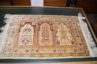 Lot 1234A - A Turkish silk prayer mat, 90 x 57.5cms.