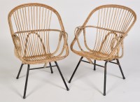 Lot 942 - Two Vintage rattan and black painted metal...