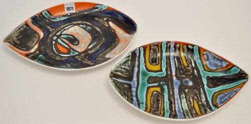 Lot 1071 - Poole: a shield shaped dish, by Particia Wells;...
