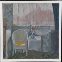 Lot 1262 - Judith Gorham - interior with pink flowers,...