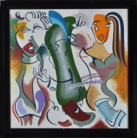 Lot 1323 - Paul Harvey - ''Family Unit'', oil on canvas,...