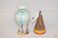 Lot 355 - A Clarice Cliff conical sugar shaker in brown,...