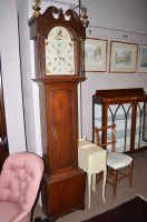 Lot 684 - A 19th Century oak longcase clock the painted...