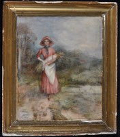 Lot 22 - British School c.1900 A young woman carrying a...