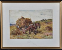 Lot 34 - John Atkinson (1863-1924) A hay cart on a hill,...