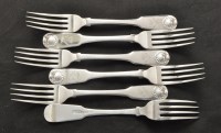 Lot 232 - A set of six George III silver table forks, by...