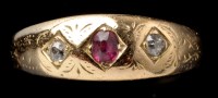 Lot 420 - A Victorian ruby and diamond ring, the oval...