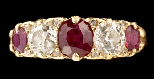 Lot 467 - A five stone ruby and diamond dress ring, the...