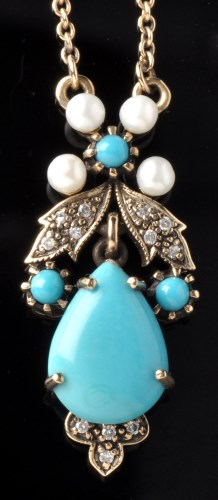 Lot 478 - A Victorian style turquoise, pearl and diamond...
