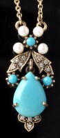 Lot 478 - A Victorian style turquoise, pearl and diamond...