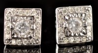 Lot 494 - A pair of diamond square cluster stud earrings,...