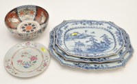 Lot 558 - Set of three Chinese blue and white dishes,...