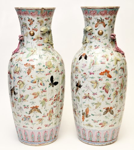 Lot 565 - Large pair of Chinese famille rose 'Insect'...