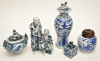 Lot 586 - Chinese blue and white jar and hardwood cover,...