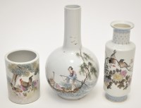 Lot 599 - Two Chinese Famille Rose vases and a Bitong,...