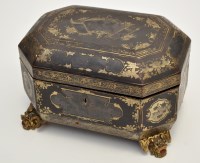 Lot 622 - Chinese black lacquer Canton tea caddy,...