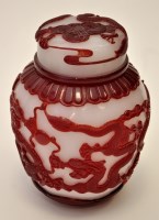 Lot 628 - Chinese overlay glass jar and cover, opaque...