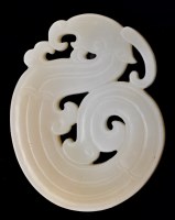 Lot 632 - Pale celadon Chinese jade Phoenix plaque, of...