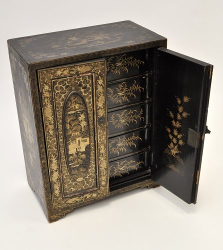 Lot 639 - Chinese black lacquered 'Canton' table cabinet,...