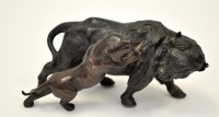 Lot 647 - Japanese patinated bronze group of a tiger...