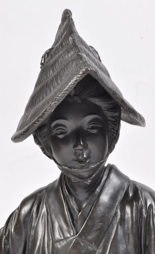 Lot 650 - Pair of Japanese bronze okimono figures of...