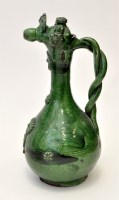 Lot 652 - Turkish Canakkale green glaze ewer, of bottle...