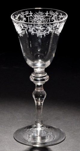 Lot 656 - Engraved light baluster goblet of 'Newcastle'...