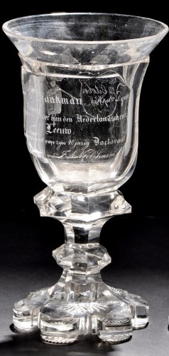 Lot 661 - Dutch engraved Bohemian goblet, of hexagonal...
