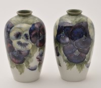 Lot 674 - Pair of Moorcroft 'Pansy' vases, slender pear...