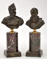 Lot 759 - Two French bronze busts depicting Henri IV and...