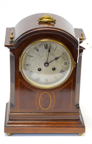 Lot 900 - An Edwardian inlaid mahogany mantel clock,...