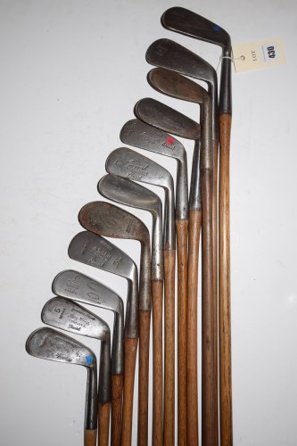 Lot 430 - Twelve hickory shafted irons, to include:...