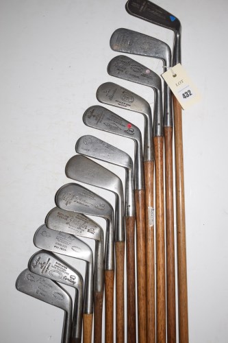 Lot 432 - Twelve hickory shafted rustless irons, to...