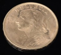 Lot 92 - Swiss gold 20 franc, 1949.