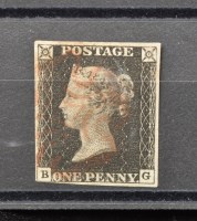 Lot 121 - GB 1840 1d. black, plate 7 BG, with four...