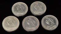 Lot 320 - Five Queen Victoria crowns, 1894, LVIII; 1897,...