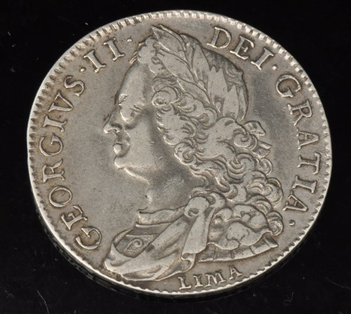 Lot 333 - A George II half crown, 1746, LIMA below bust...