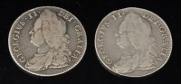 Lot 338 - Two George II half crowns, 1745, D.NONO, roses...