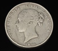 Lot 354 - A Queen Victorian half crown, 1849, young bust...