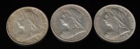 Lot 370 - Three Queen Victorian half crowns, 1899, 1900...