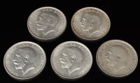 Lot 376 - Five George V half crowns, 1915, 1916, 1918,...