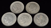 Lot 377 - Five George V half crowns, 1921, 1922, 1923,...