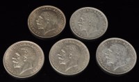 Lot 379 - Five George V half crowns, 1932, 1933, 1934,...